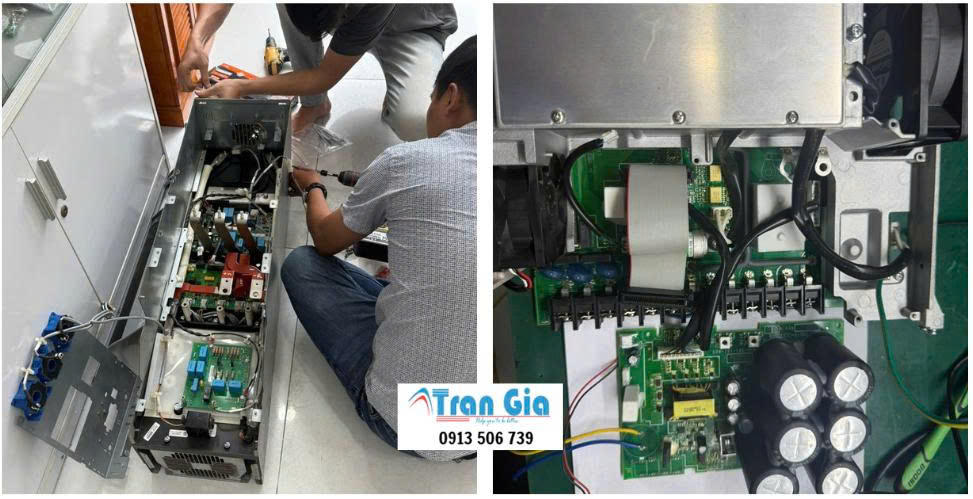 Hình ảnh servo đang trong quá trình được sửa chữa tại TRAN GIA Automation 