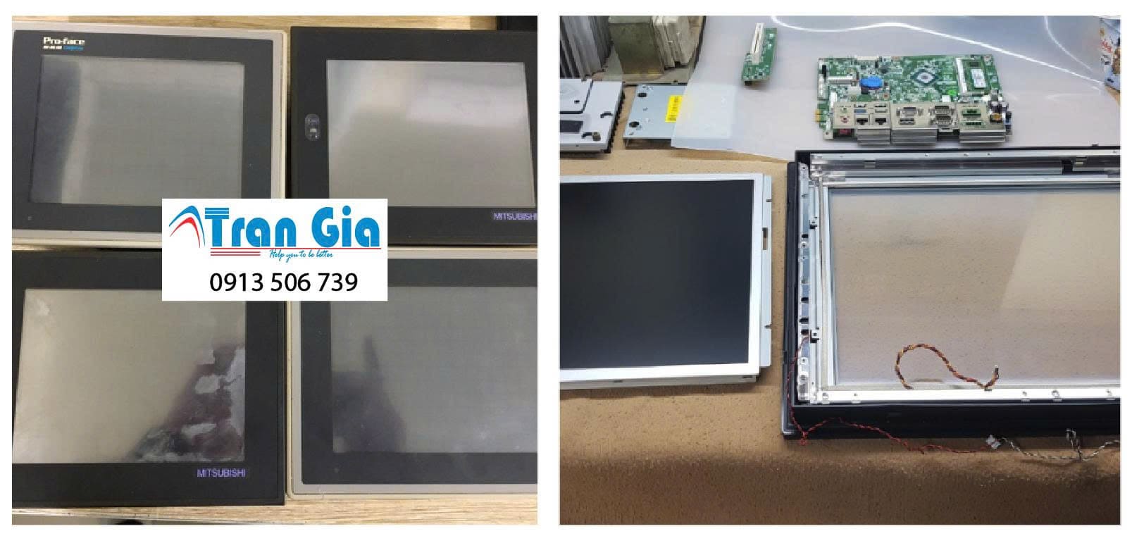 Hình ảnh sửa màn hình HMI đang trong quá trình sửa chữa tại Trần Gia Automation 