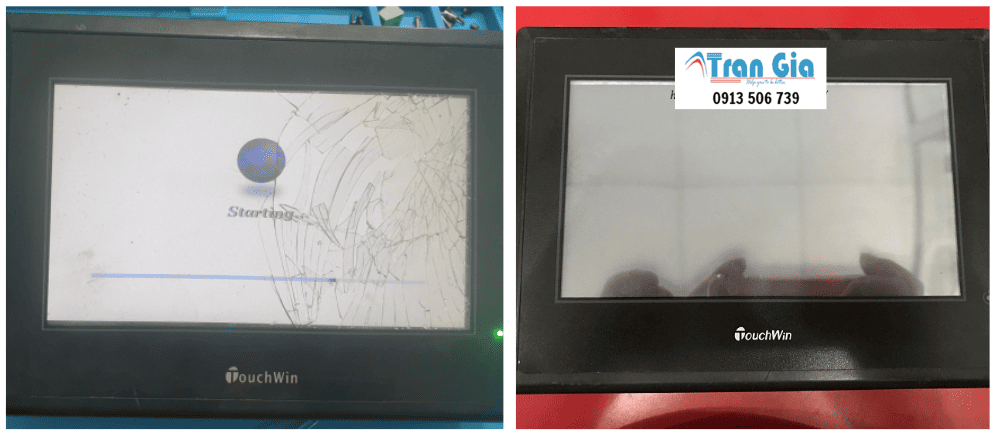 Hình ảnh sửa màn hình HMI đang trong quá trình sửa chữa tại Trần Gia Automation