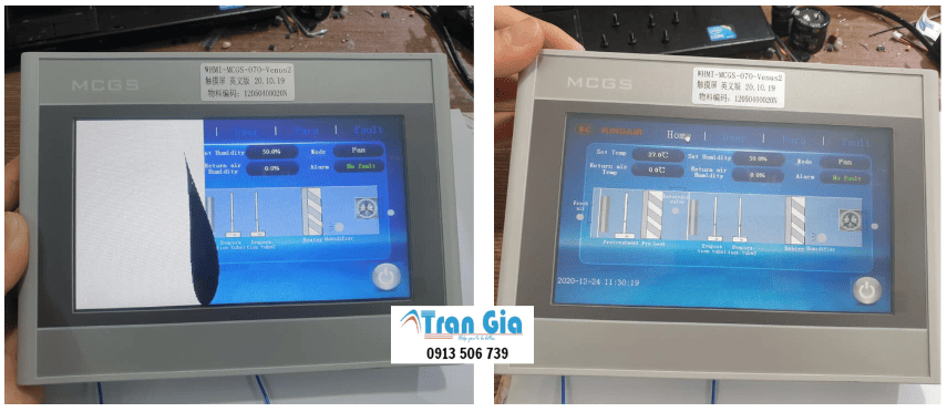Hình ảnh sửa màn hình HMI đang trong quá trình sửa chữa tại Trần Gia Automation