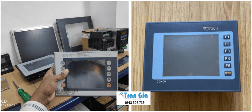 Hình ảnh sửa màn hình HMI đang trong quá trình sửa chữa tại Trần Gia Automation
