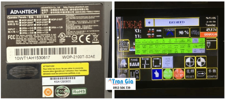 Hình ảnh sửa màn hình HMI đang trong quá trình sửa chữa tại TRAN GIA AUTOMATION