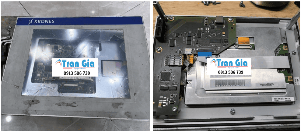 Hình ảnh sửa màn hình HMI đang trong quá trình sửa chữa tại TRAN GIA AUTOMATION