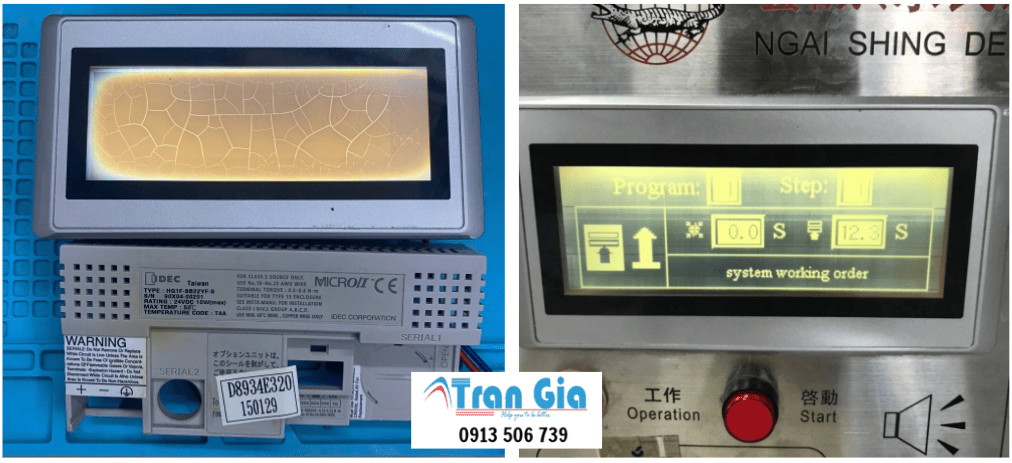 Hình ảnh sửa màn hình HMI đang trong quá trình sửa chữa tại Trần Gia Automation