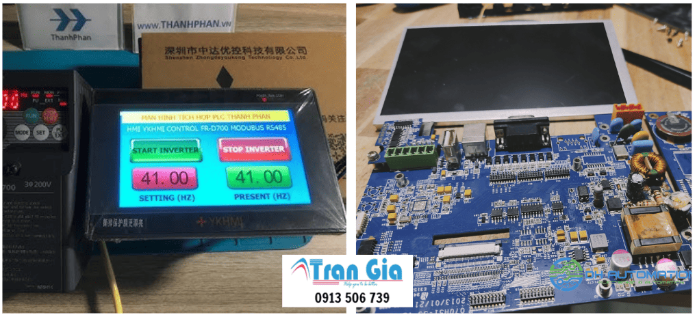 Hình ảnh sửa màn hình HMI đang trong quá trình sửa chữa tại Trần Gia Automation