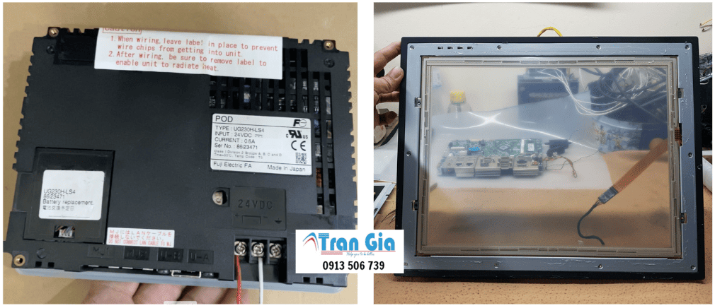 Hình ảnh sửa màn hình HMI đang trong quá trình sửa chữa tại TRAN GIA AUTOMATION