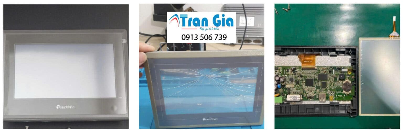 Hình ảnh sửa màn hình HMI đang trong quá trình sửa chữa tại TRAN GIA AUTOMATION