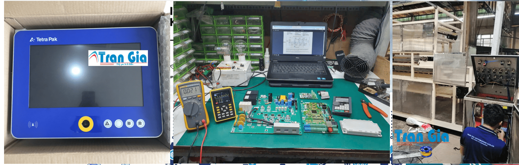 Hình ảnh sửa màn hình HMI đang trong quá trình sửa chữa tại Trần Gia Automation