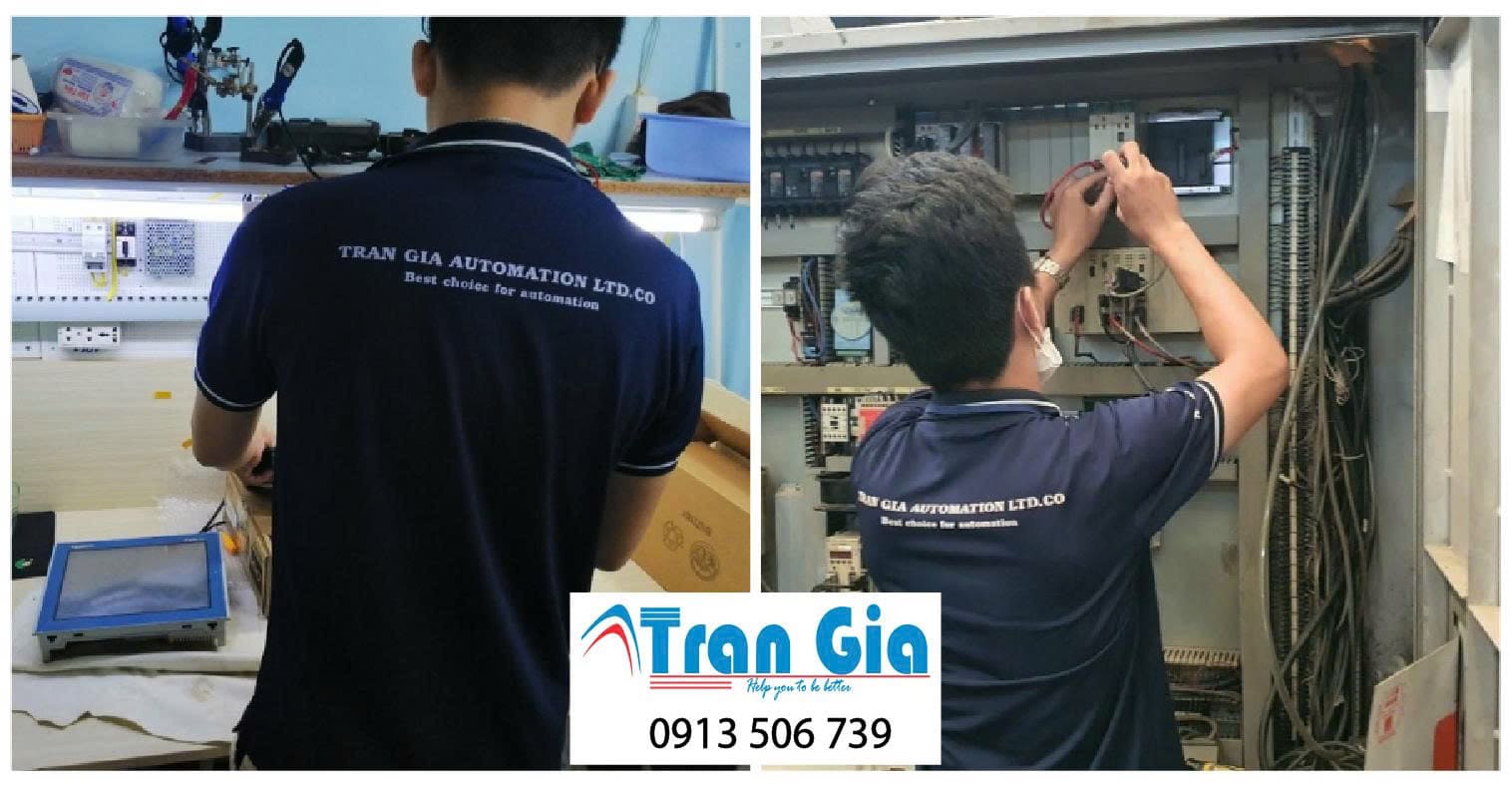Hình ảnh sửa màn hình HMI đang trong quá trình sửa chữa tại TRAN GIA AUTOMATION