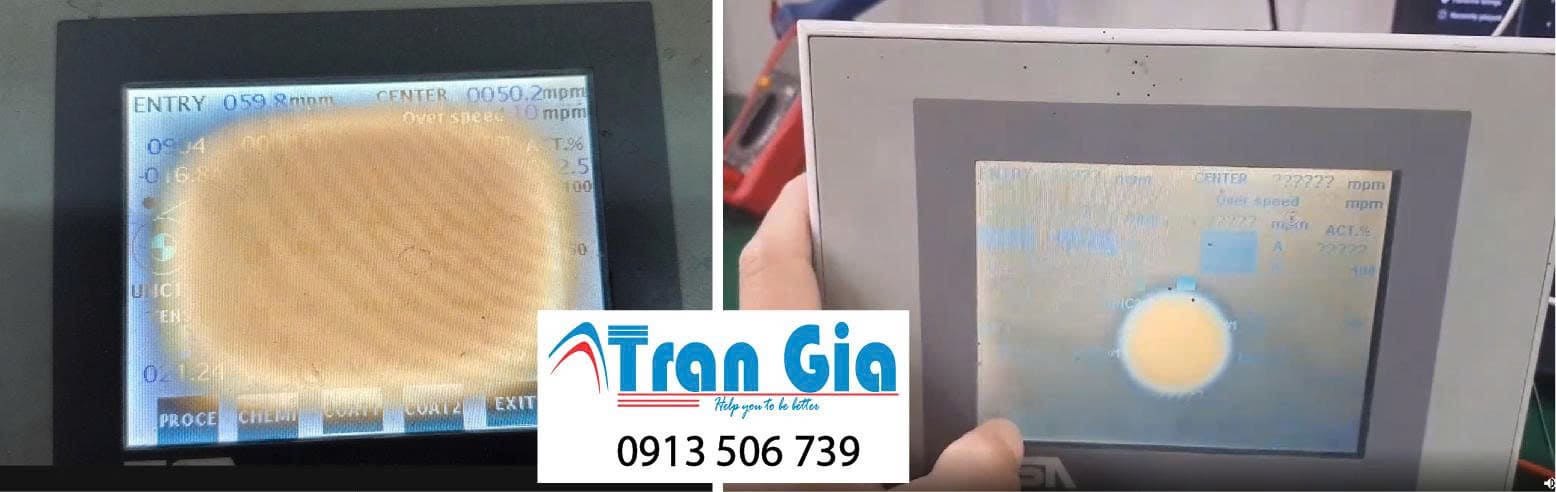 Hình ảnh sửa màn hình HMI đang trong quá trình sửa chữa tại Trần Gia Automation