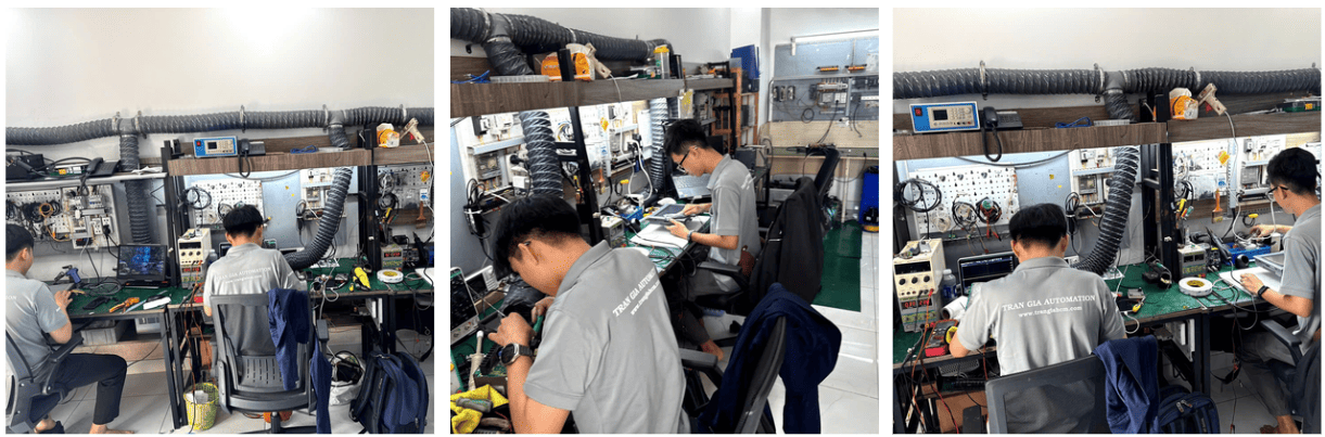 Hình ảnh sửa servo đang trong quá trình sửa chữa tại Trần Gia Automation